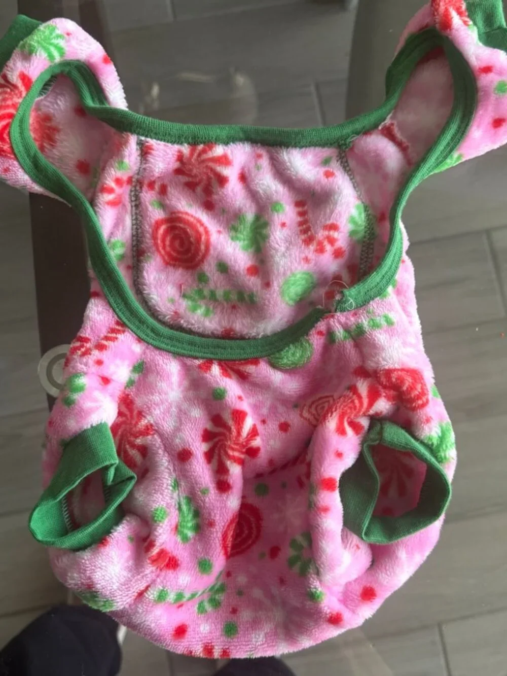 Cute Pink & Green Candy Print Fleece Dog Pajamas / Jumpsuit - Size M